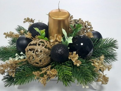Stroik świąteczny bożonarodzeniowy w złocie i czerni w dwóch wersjach