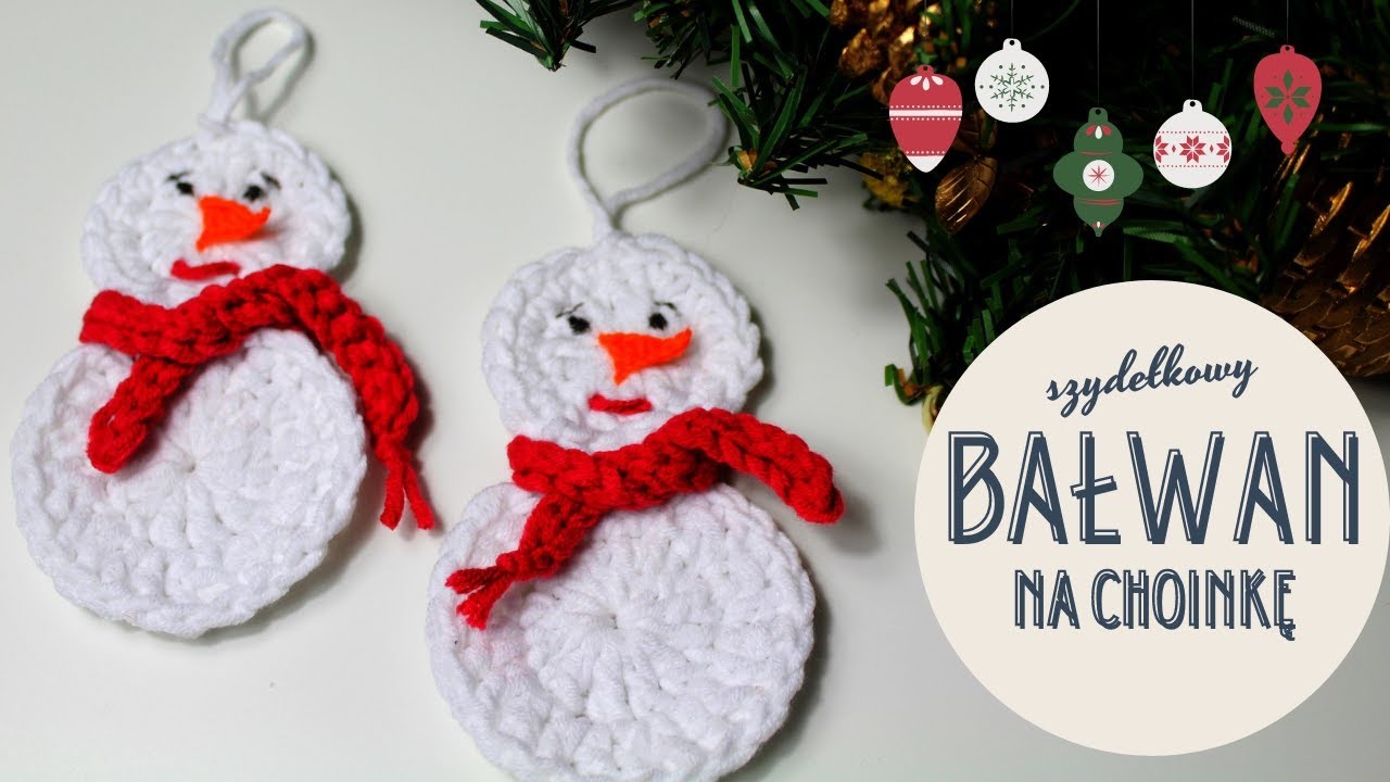 Bałwanek na szydełku - dekoracja choinkowa. Crochet snowman ornament, easy for beginners.