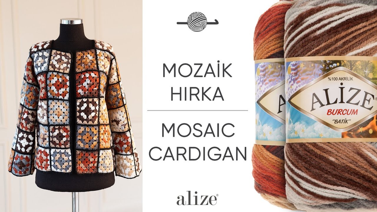 Alize Burcum Batik ile Mozaik Hırka • Mosaic Cardigan • Жилет Мозаик