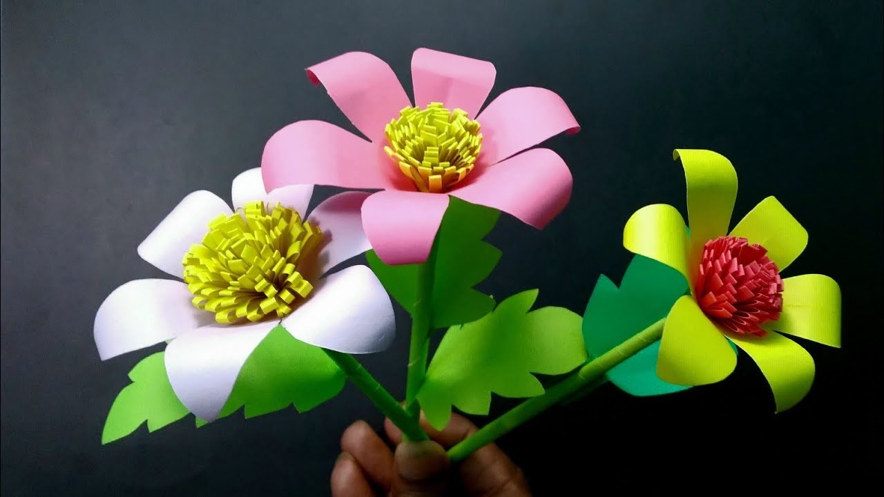 Easy paper flower.handmade craft.decoration ideas.kagojer ful kase banay. কাগজের ফুল।
