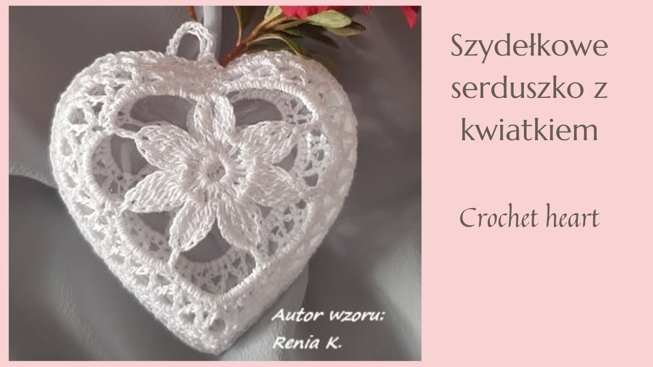Serduszko 8 cm na akrylu, szydełko. Author Renia K. Heart crochet tutorial.