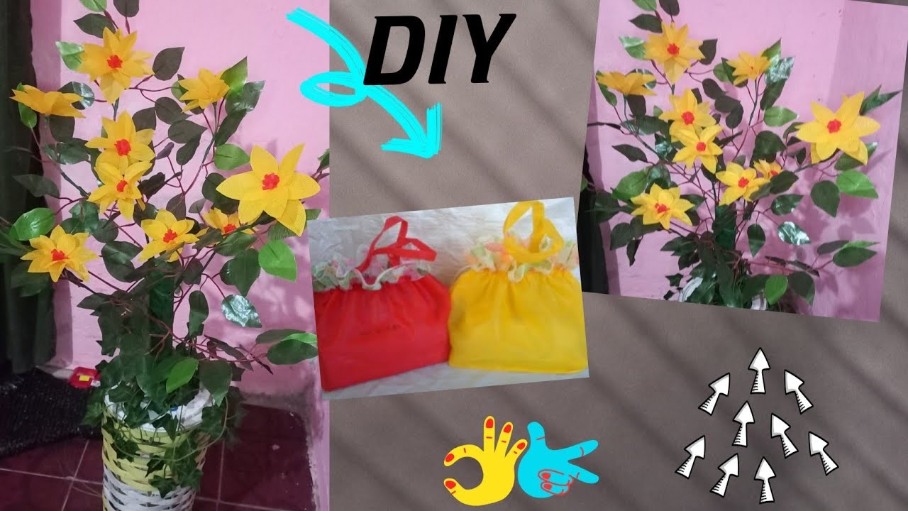 DIY Flower from Shopping bag.Cara Membuat Bunga Sudut dari Kain Spunbond Bekas