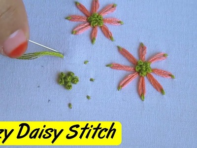 Hand Embroidery Flower Design By Double Color Lazy Daisy Stitch with French Knot - হাতের সেলাই