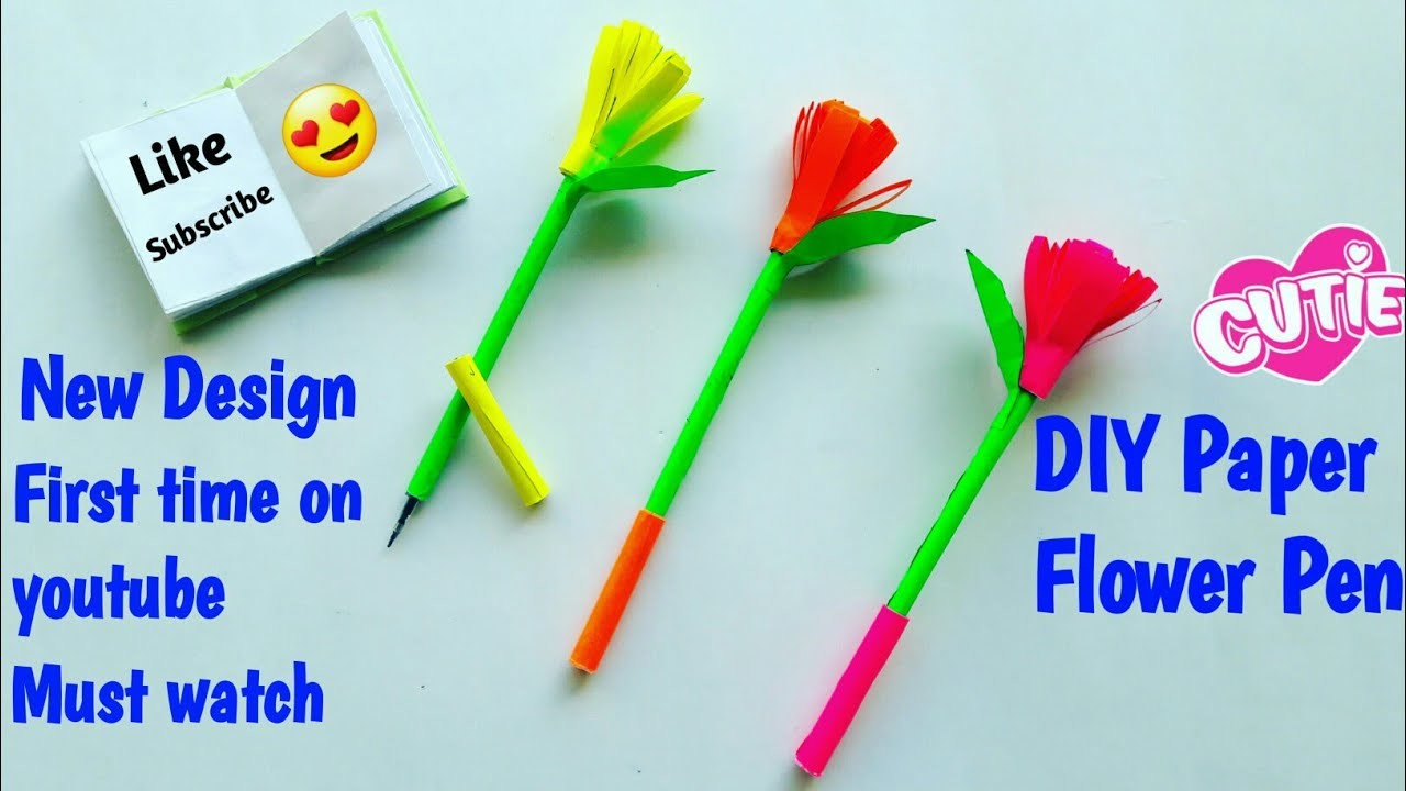 Easy Origami Paper Flower Pen | Paper Flower Pen | DIY Origami crafts| Paper craft |school craft