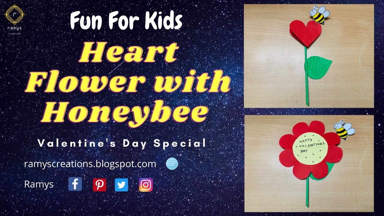 Heart flower with Honey Bee | Fun For Kids | Valentine's Day Craft | Paper Flower | Heart Flower