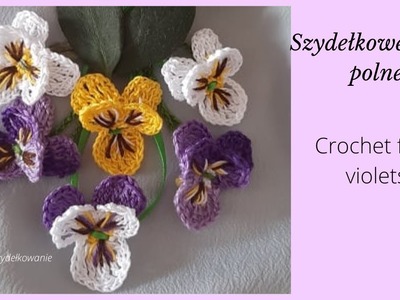 Fiołki polne do ozdabiania jajeczek, koszyczków. Autor ReniaK. Field violet flowers crochet tutorial