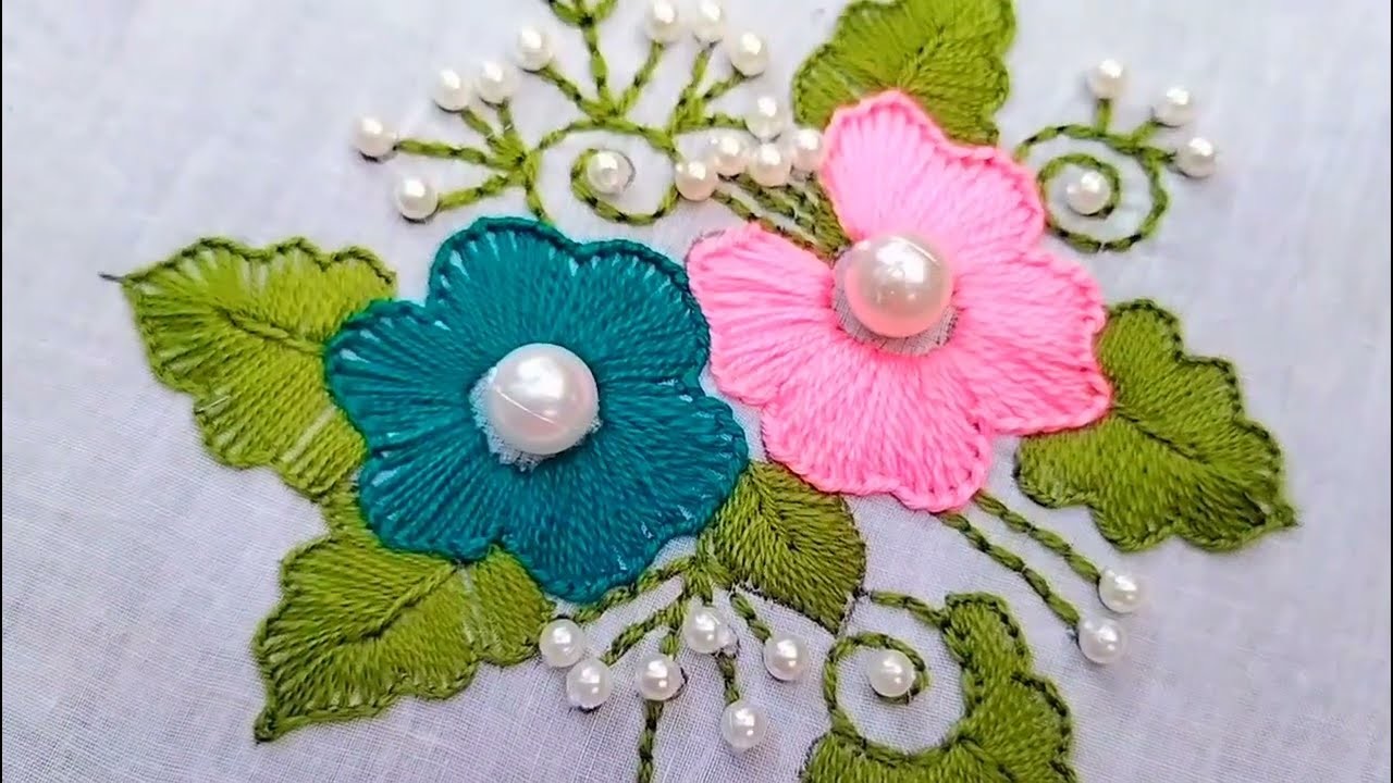 Hand embroidery flower design. বুতামঘাট সেলাই