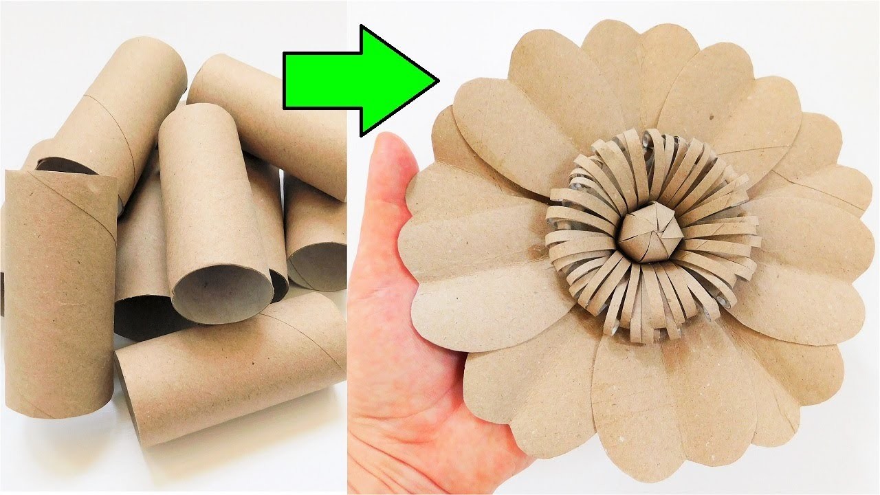 Duży Kwiat DIY z Rolek po Papierze Toaletowym. Łatwy Kwiat z Papierowych Rolek