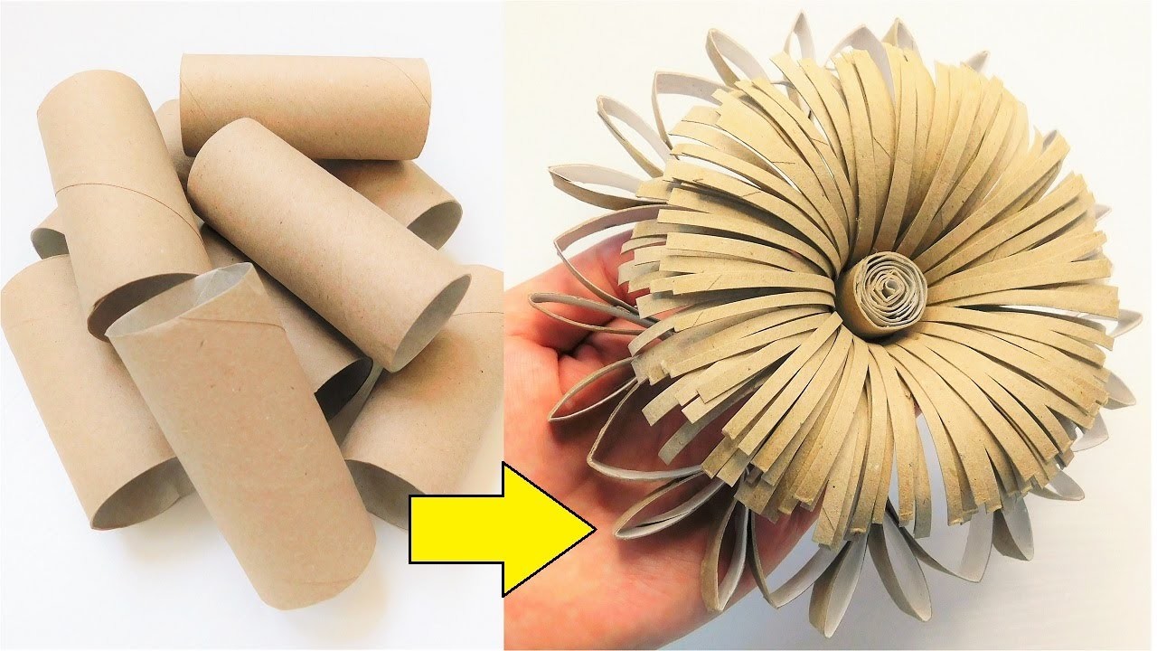 Duży Kwiat z Rolek po Papierze Toaletowym. Łatwy Kwiat DIY z Papieru
