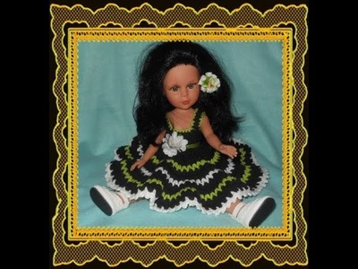 TUTORIÁL: Háčkované černé s kolovou sukní-NÁVOD-Crocheted dress for a doll