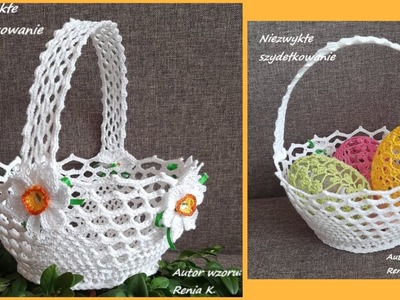 Koszyczek wielkanocny z narcyzami, szydełko. Author Renia K. Easter basket crochet tutorial