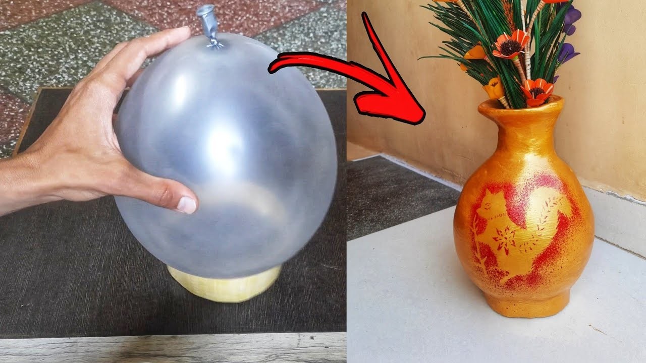 Flower vase making - Look like ceramic vase ! Flower pot #DIY out of Balloon ! फूलदान