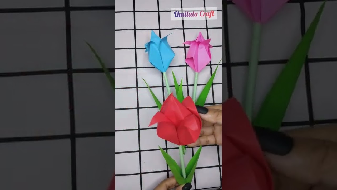 Origami Bunga Tulip 3D | Tulip Flower | DIY Bunga Tulip #origami #tulip #tulipflowers  #papercraft