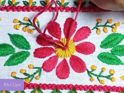 Flower Border Design Floral Embroidery | Satin Stitch | নকশী কাঁথা সেলাই