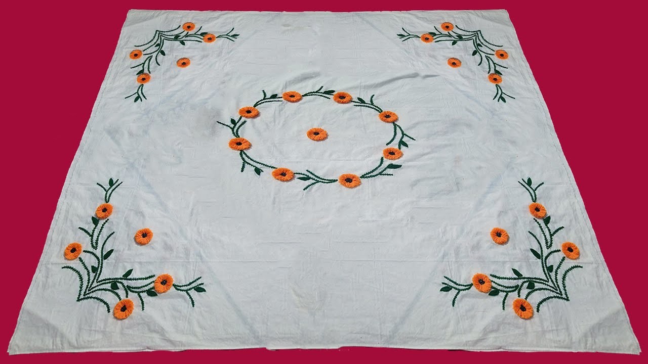 Sun Flower Hand Embroidery Bedseet Design By Desi Design |  हैंड एंब्रायडरी बेडशीट डिजाइन |