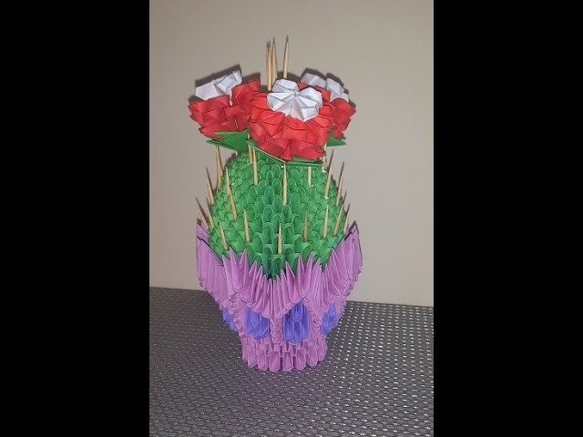 Origami modułowe 3D - Kwitnący kaktus w doniczce - Modular 3D origami - Blooming cactus in a pot