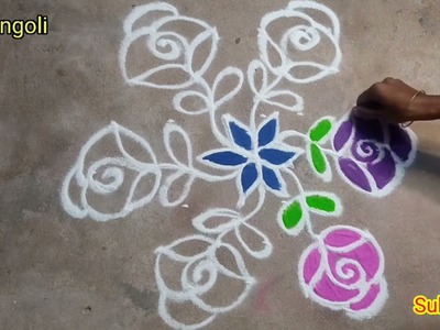 Tamil New year Rose????flower rangoli|தமிழ் புத்தாண்டு kolam #sharirangoli #muggulu#superrangoli