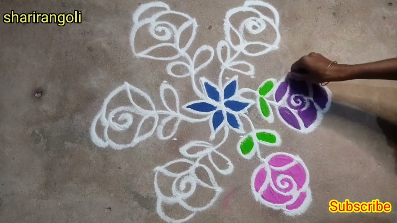 Tamil New year Rose????flower rangoli|தமிழ் புத்தாண்டு kolam #sharirangoli #muggulu#superrangoli