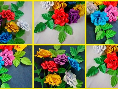 Beautiful paper flower.গোলাপ ফুল বানানো.kagojer ful banano.golap full.room decor ideas.paper craft