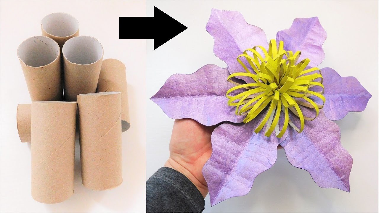 Ogromny Błyszczący Kwiat z Rolek po Papierze Toaletowym. Łatwe Kwiaty DIY z Papieru