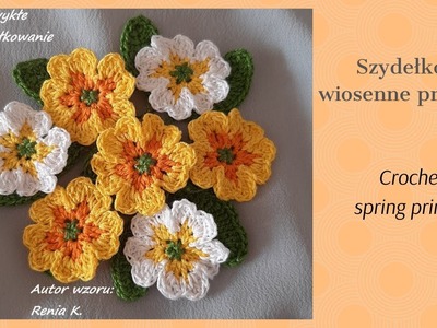 Pierwiosnki ( prymulki) do ozdabiania, szydełko.  Author kwiatka Renia K. Primrose crochet tutorial.