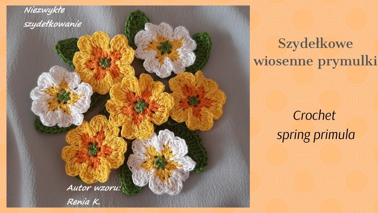 Pierwiosnki ( prymulki) do ozdabiania, szydełko.  Author kwiatka Renia K. Primrose crochet tutorial.