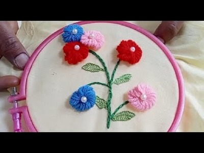 लोकरीचे फुल (भरतकाम) || lokriche ful || hand embroidery || woolen flower ||