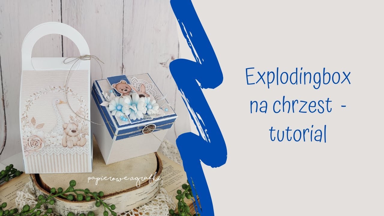 Explodingbox z okazji chrztu dla chłopca z papierami Lemoncraft- tutorial