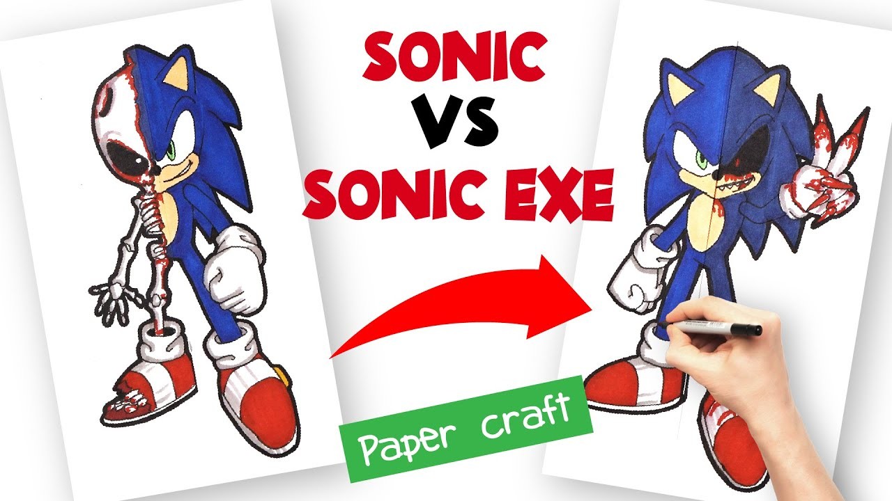 Sonic & Sonic EXE paper craft drawing. Como debujar Sonic exe