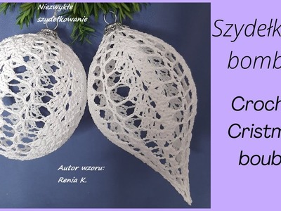 Bombka z listkami 8 cm, szydełko.Jeden wzór.Author Renia K. Crochet Cristmas ornaments.