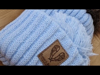 Z&Z Włóczkowa zimowa czapka z pomponem 3w1 błękitna