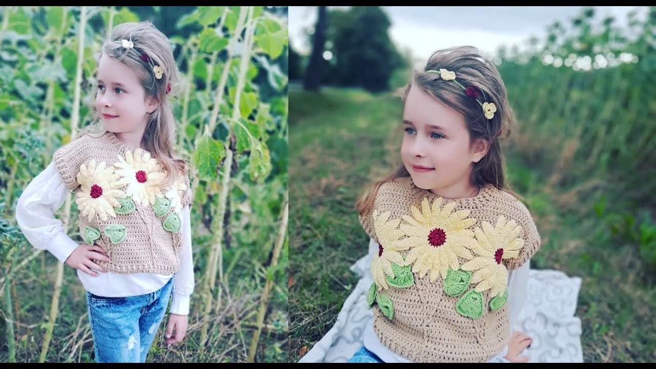 Sweter na szydełku dla dziewczynki cześć 2 - listek - Crochet sueter for girl part 2 leaf