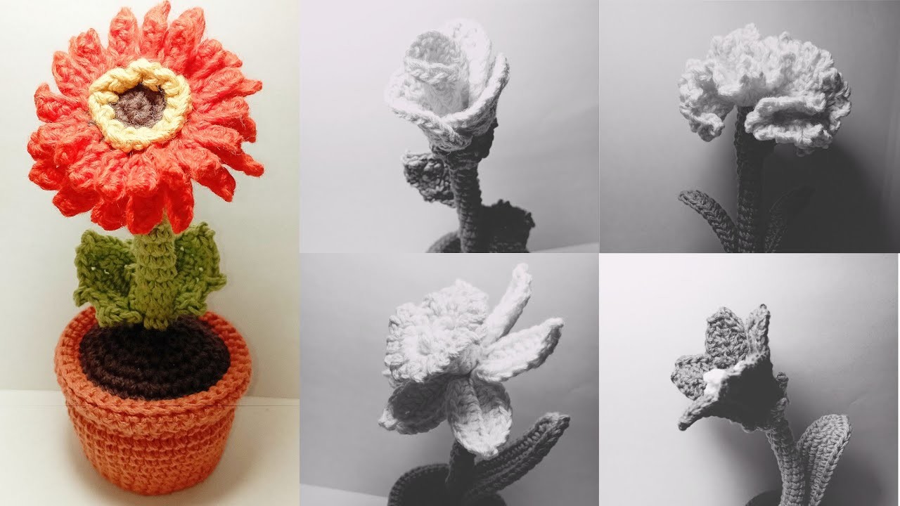 Flor Margarita Gerbera en Maceta a Crochet | Crochet Gerbera Daisy flower in pot