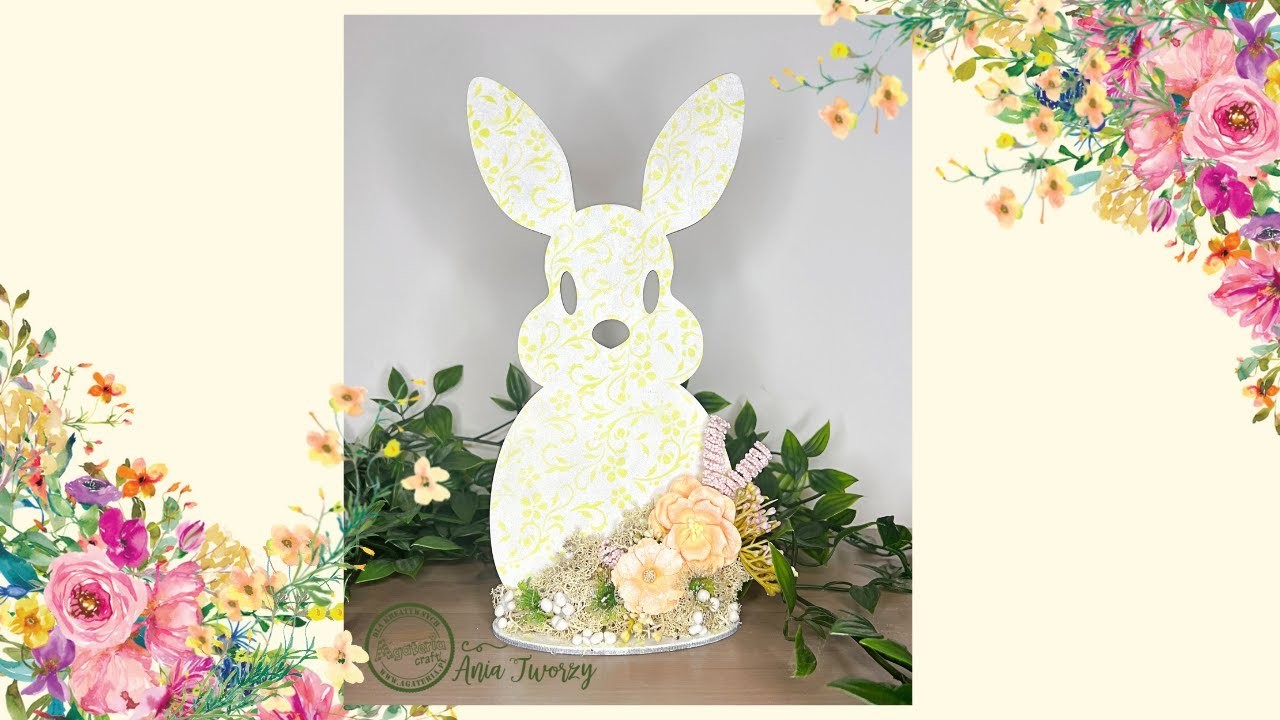 Wielkanocny króliczek z mchem i kwiatami - tutorial na home decor z Ania Tworzy