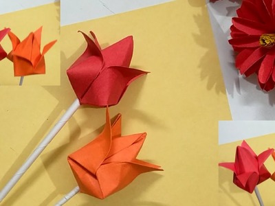 Easy paper tulip origami flower.paper flower.paper craft